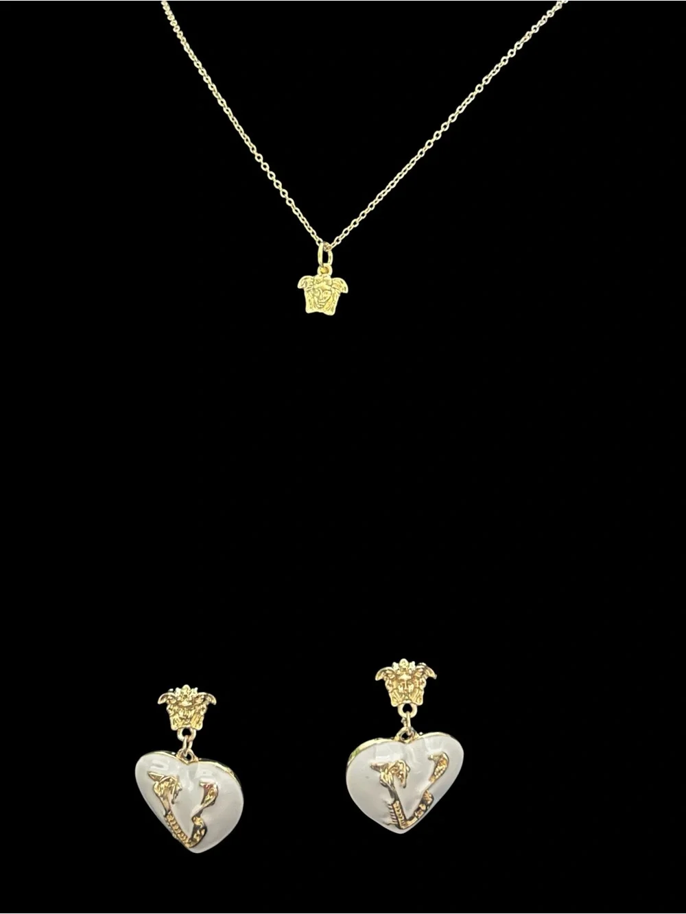 VERSACE- Gold & cream earrings & Heart Pendant Necklace set- fashion Jewelry